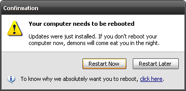 Reboot confirmation dialog under Windows XP